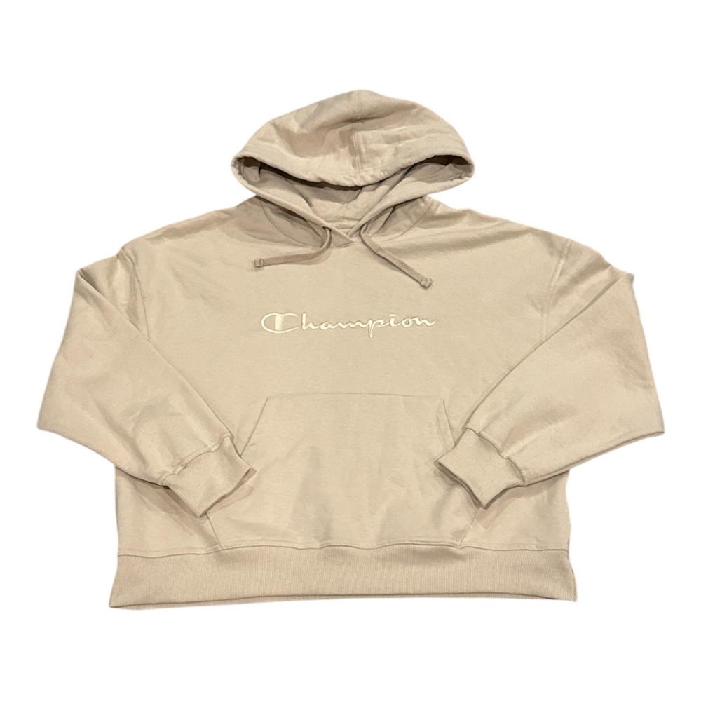 Champion Cropped Beige Monotone Pullover Long Sleeve Hoodie Sweatshirt Womens XL